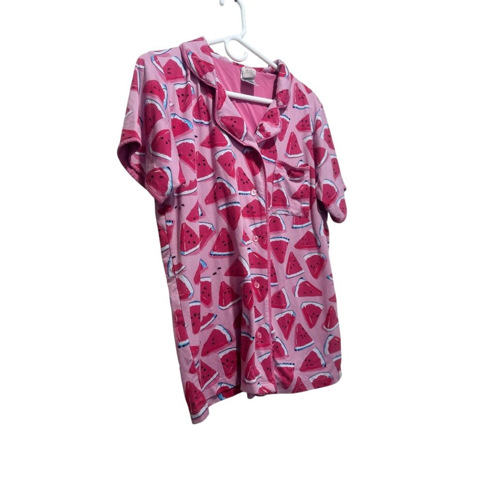 Munki Munki Watermelon Print Pajama Set Womens Large Pink Top & Wide Leg Capri - Picture 14 of 16